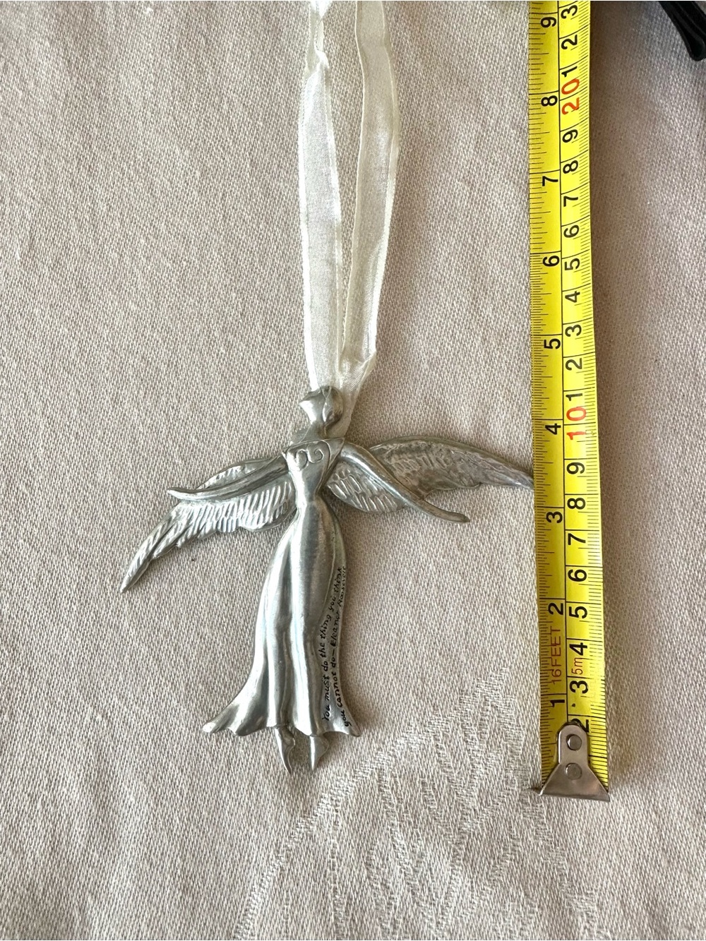 Pewter Angel Hanging Ornament Eleanor Roosevelt Quote Inspirational Gift - Picture 8 of 9